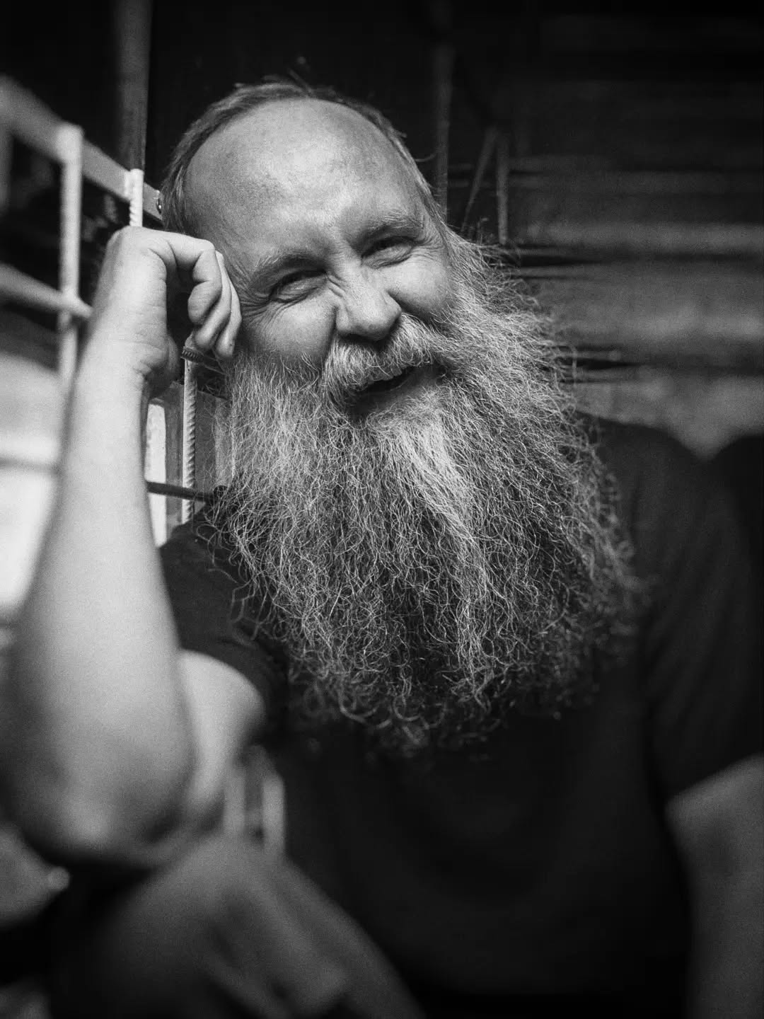 Disfear drummer Marcus Andersson smiling in the band's memorial portrait